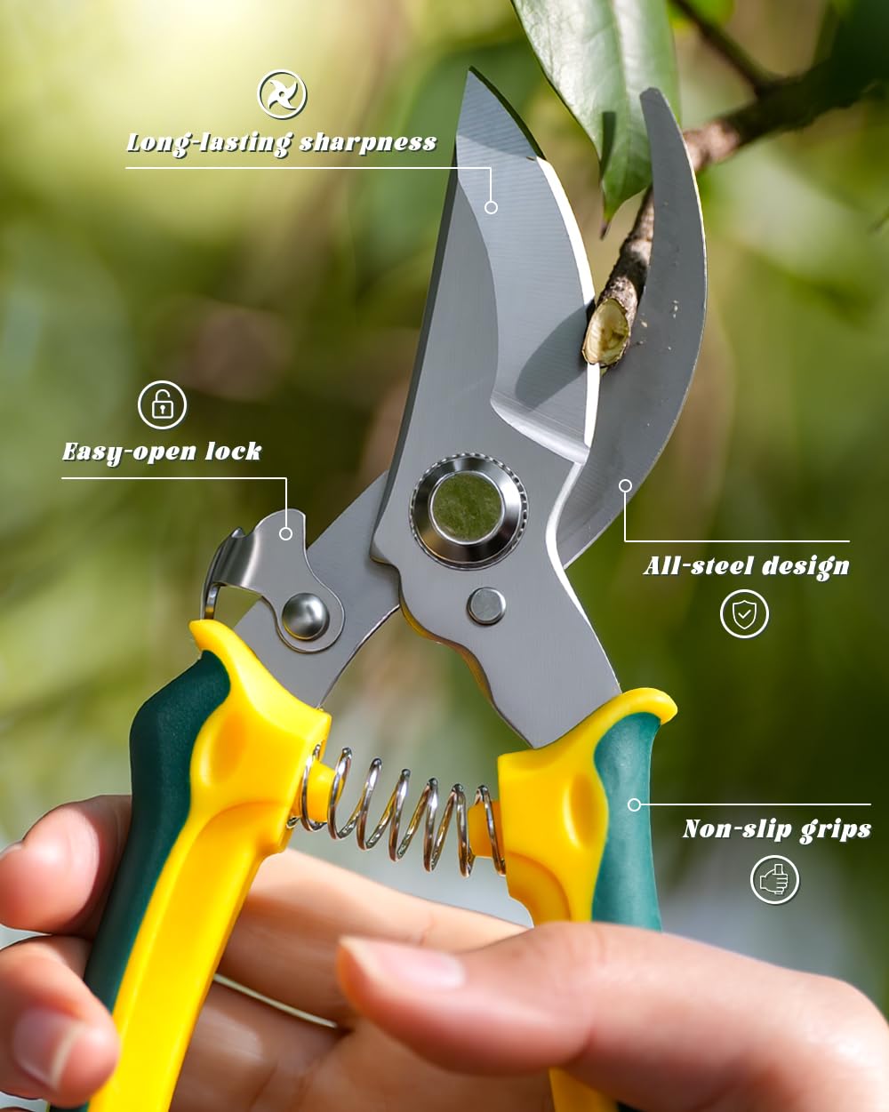 Side view of EWPJDK pruning shears with ergonomic handle
