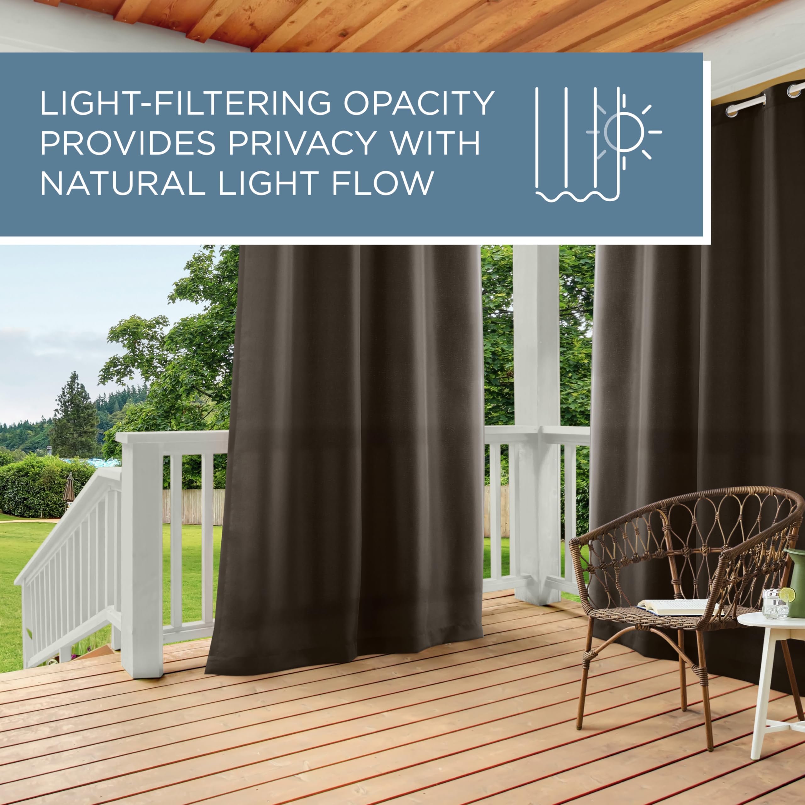 Side view of Exclusive Home Cabana Heavyweight Curtains outdoors