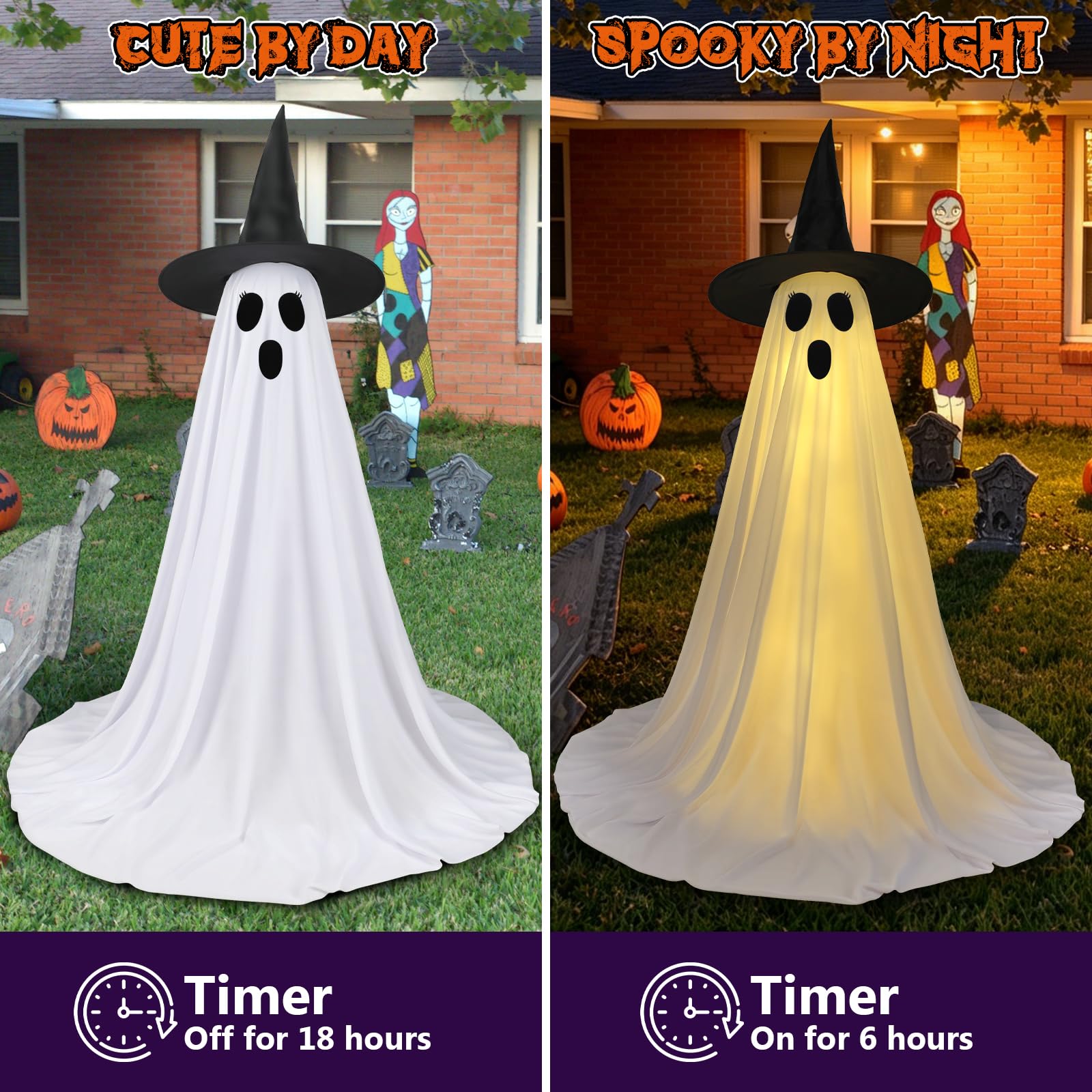 Side view of FairyGlim 5FT Halloween ghost decoration