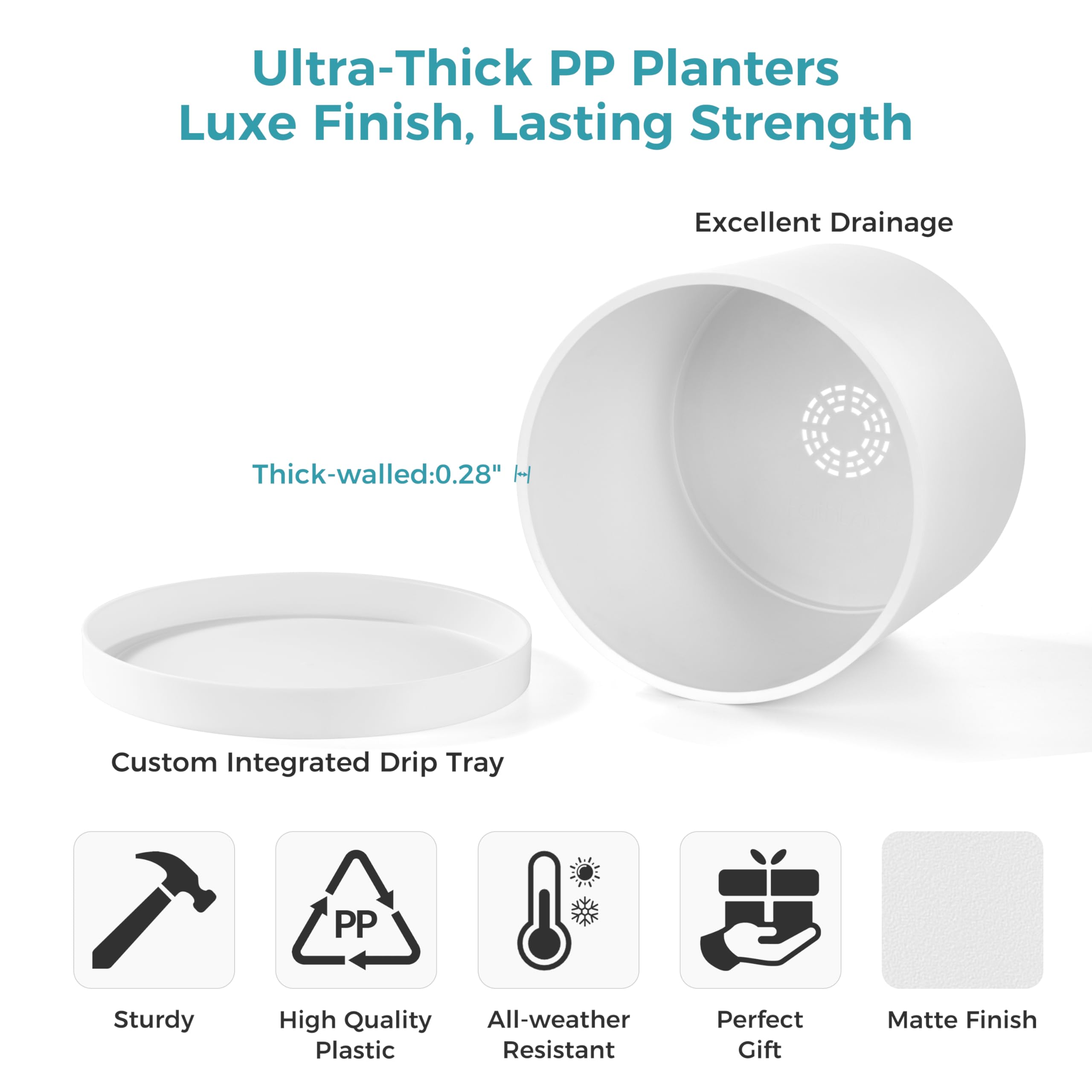 Side view of FaithLand 10-Inch Planter with detachable saucer