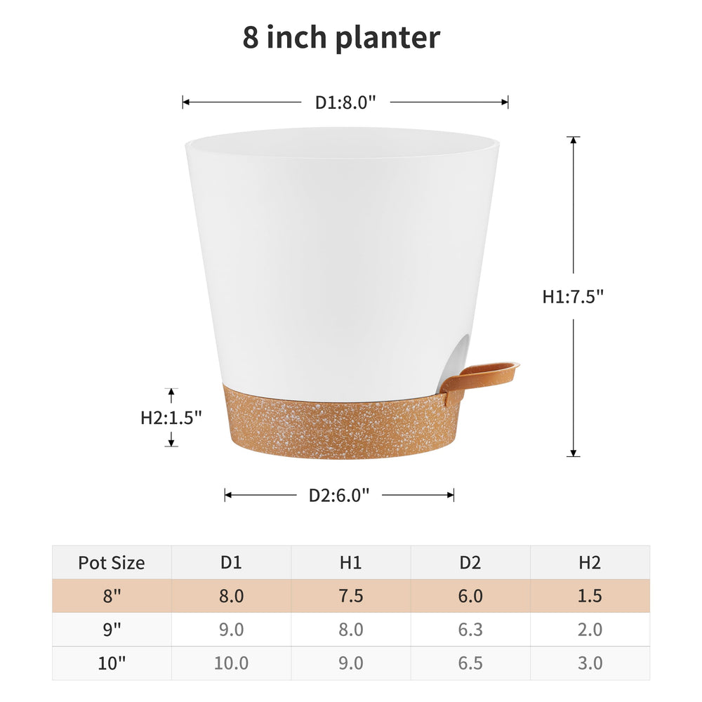 Side view of FaithLand 8 Inch planter pot with detachable watering lip