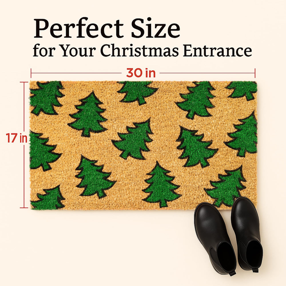 Side view of Fallovea Christmas Coir Doormat on porch