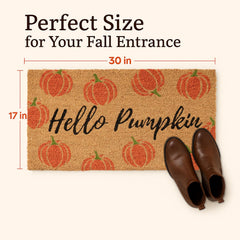 Side view of Fallovea Hello Pumpkin Doormat showcasing non-slip backing