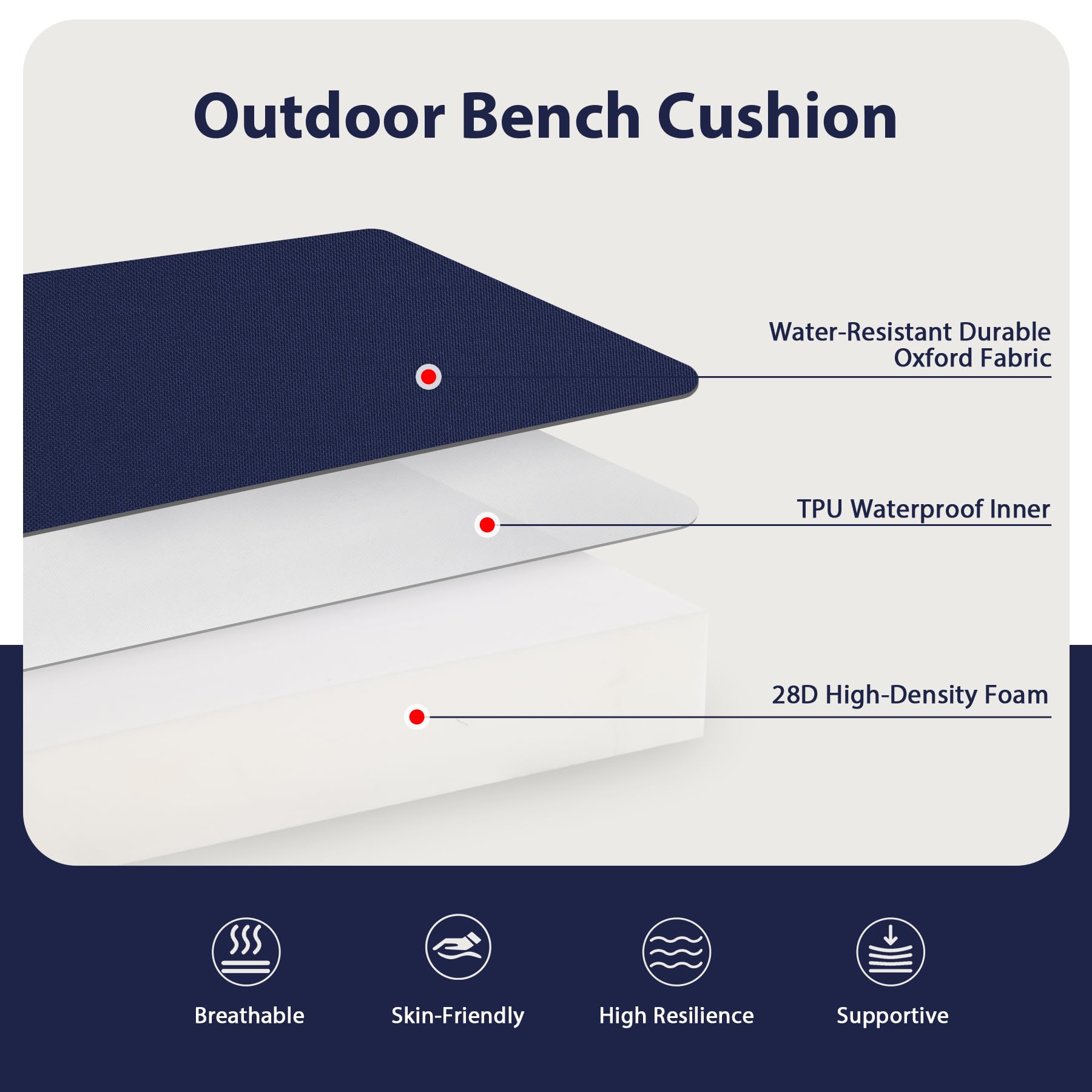 Side view of Favoyard Outdoor Bench Cushion with ties