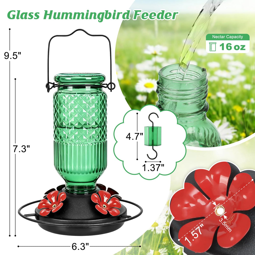 Side view of FEED GARDEN 16oz Hummingbird Feeder with flower feeding ports