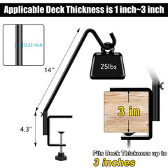 Side view of FEED GARDEN deck hook showing clamp detail