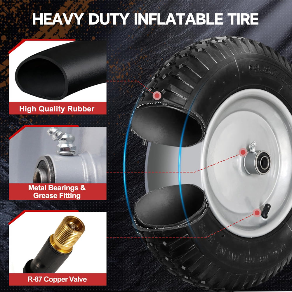 Side view of FEILOONG 14.5 inch tire on garden cart