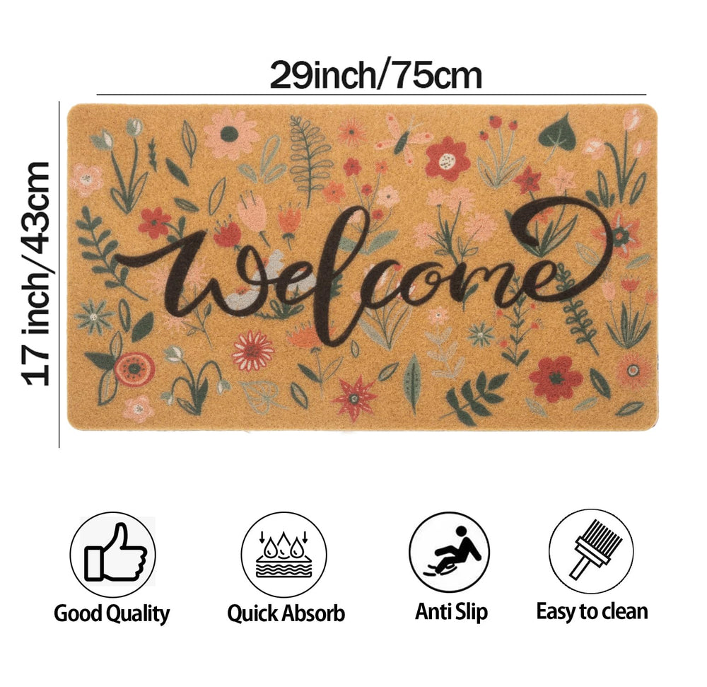 Side view of FGSS Welcome Floral Spring Doormat with non-slip backing