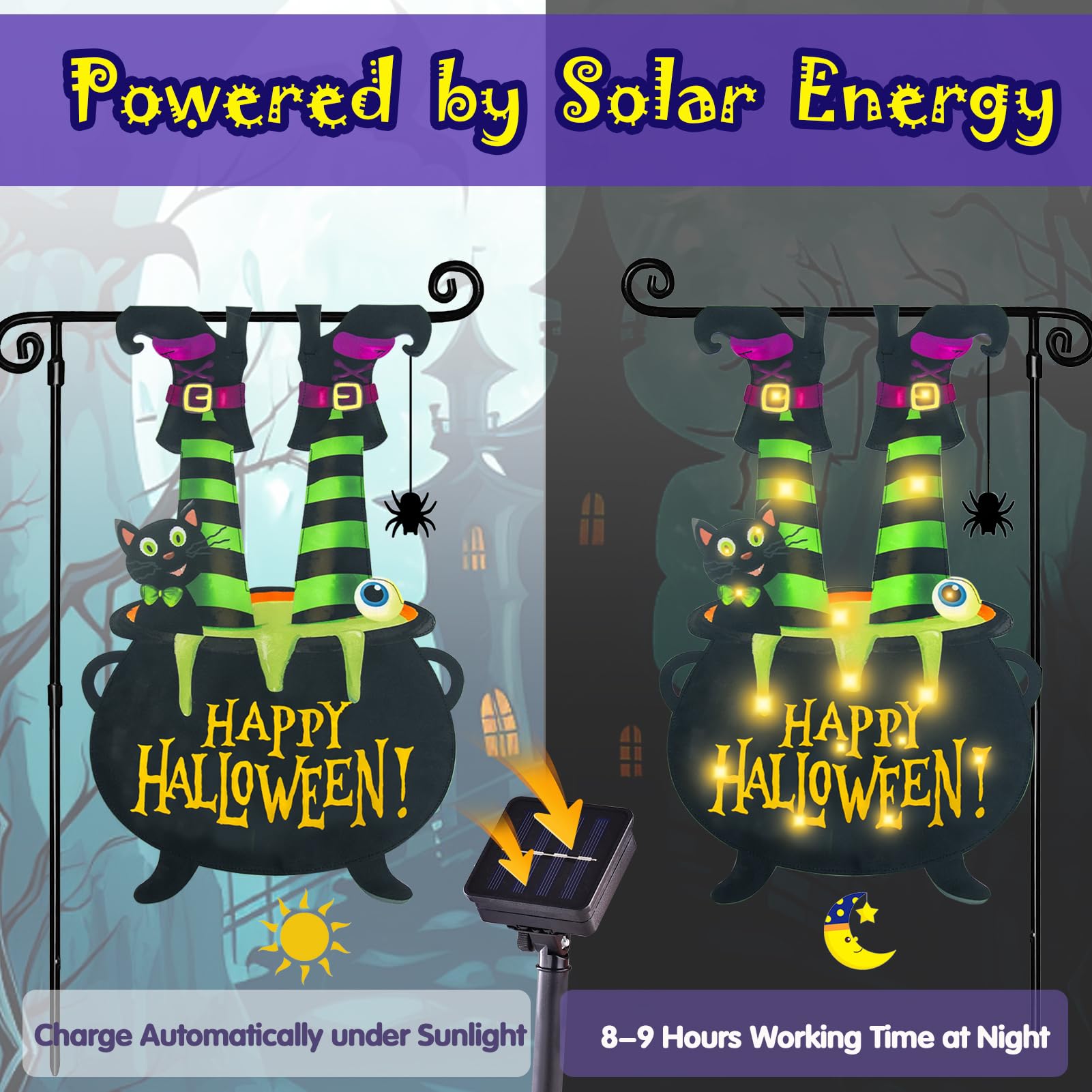 Side view of FLAGMESAGE Halloween Lighted Garden Flag with LED lights