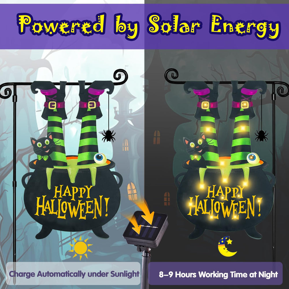 Side view of FLAGMESAGE Halloween Lighted Garden Flag with LED lights