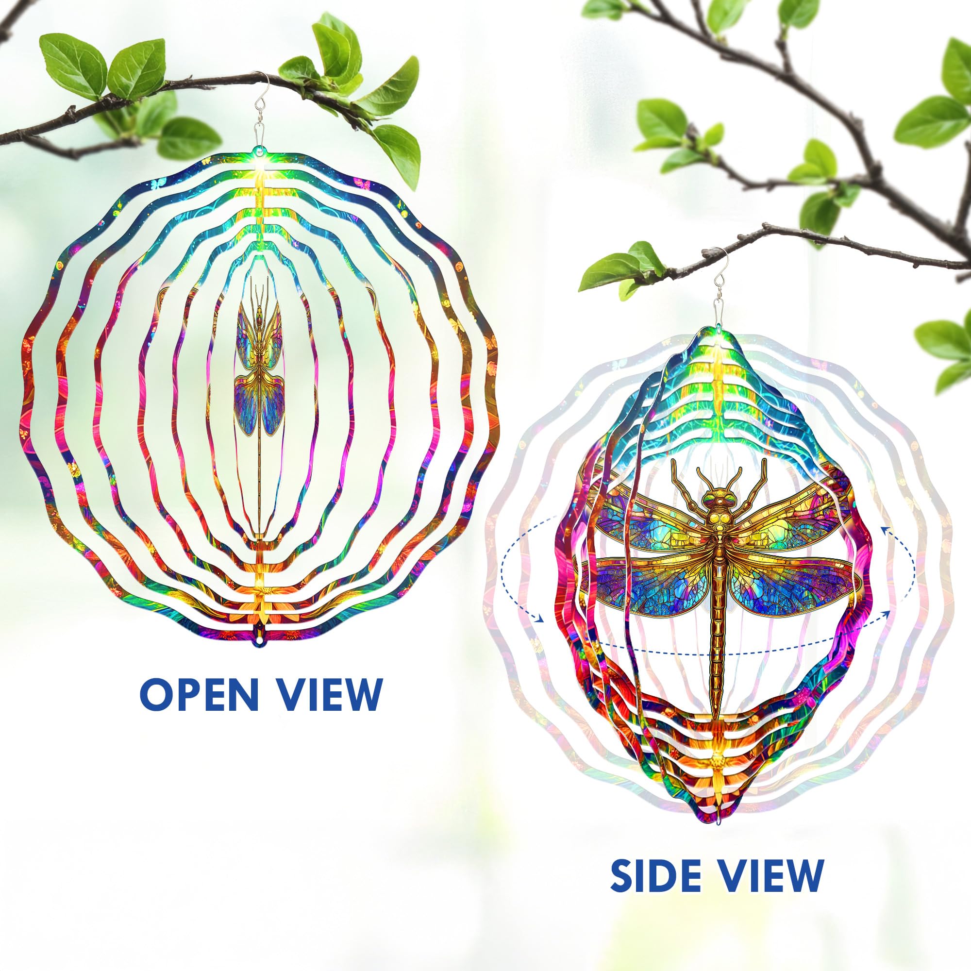 Side view of FLAGWIX Dragonfly Wind Spinner with sunlight reflection