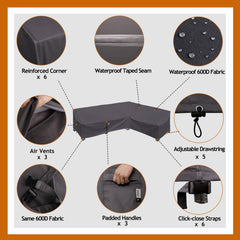 Side view of Flexiyard outdoor sofa cover showing click-close straps