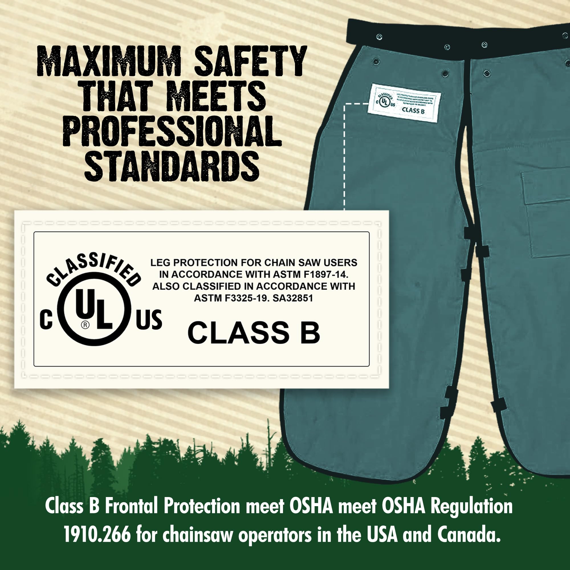 Side view of FORESTER Chainsaw Chaps