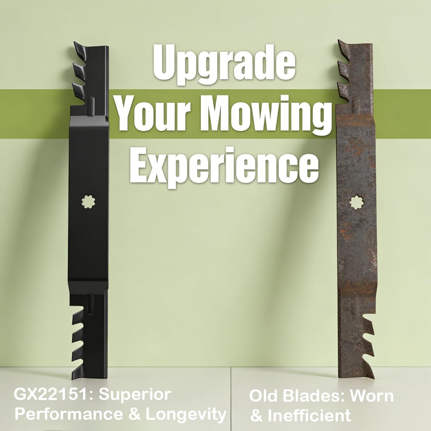 Side view of Fourtry GX22151 mower blades showing rust-resistant coating