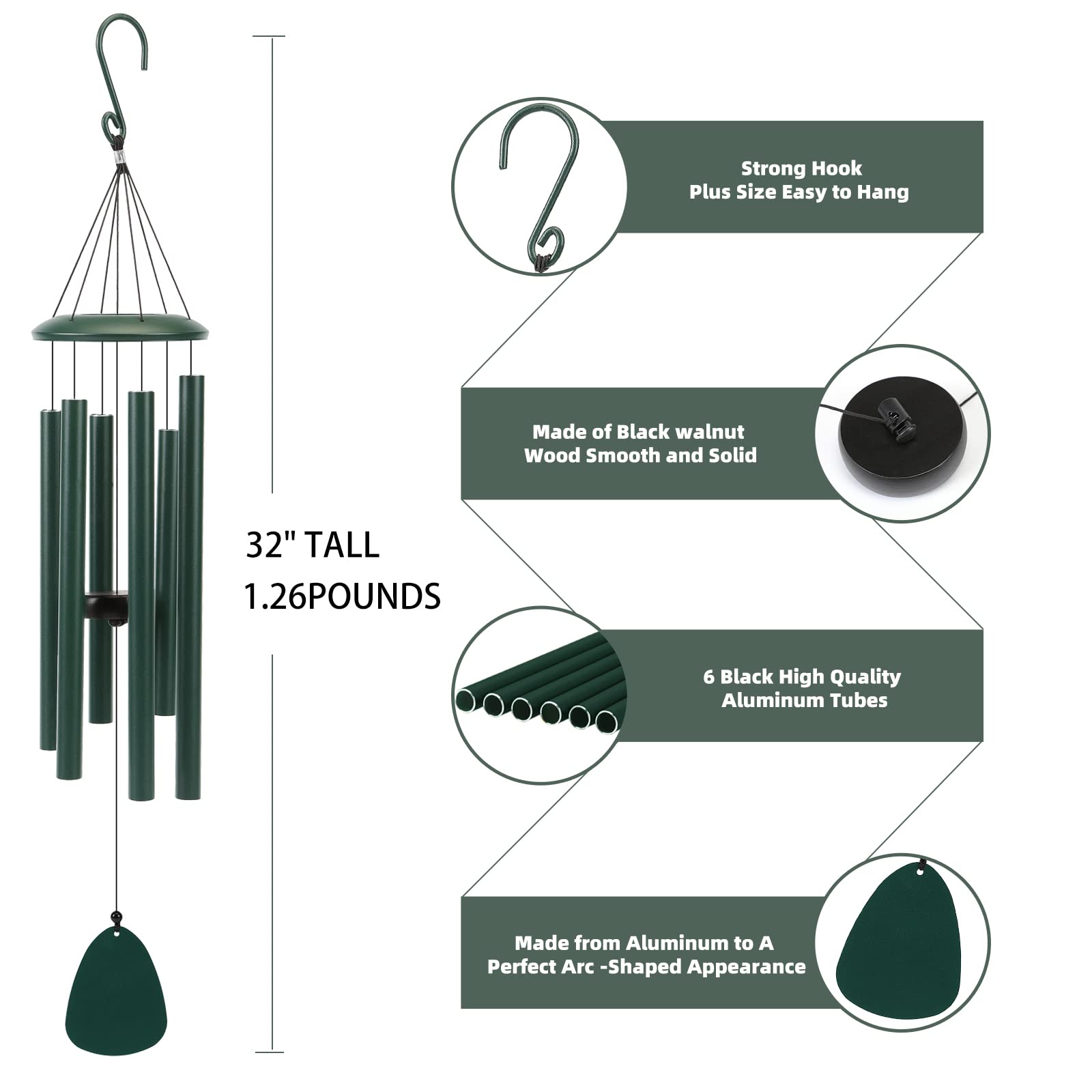 Side view of FSVGYY 32-inch wind chime