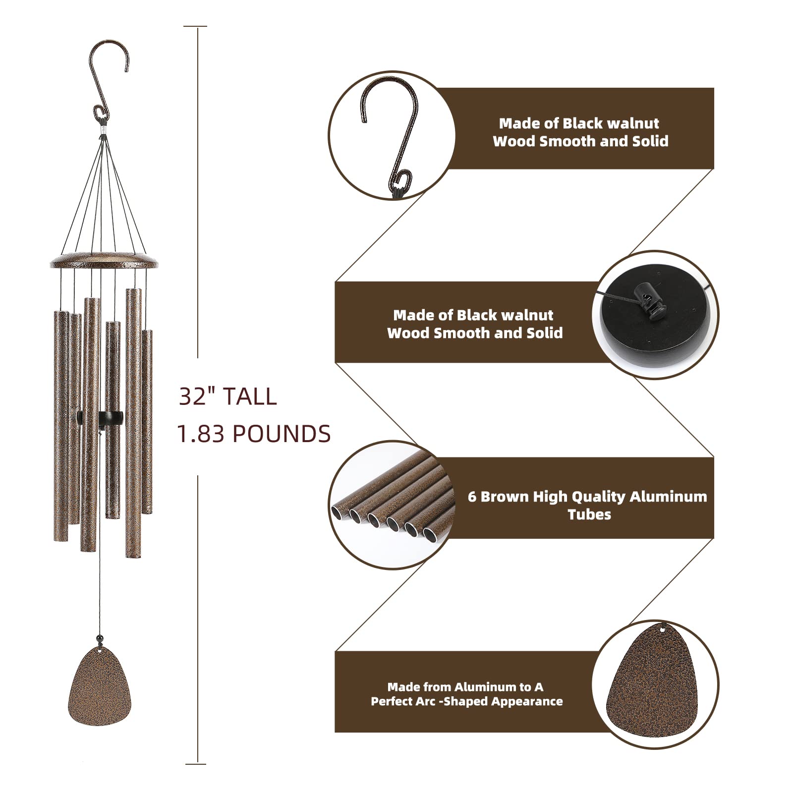 Side view of FSVGYY wind chimes showing string attachment