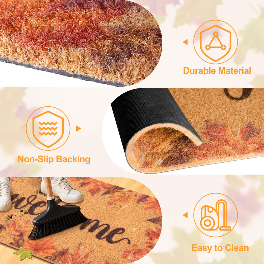 Side view of Fttoyoly Fall Maple Leaf Door Mat with rubber backing