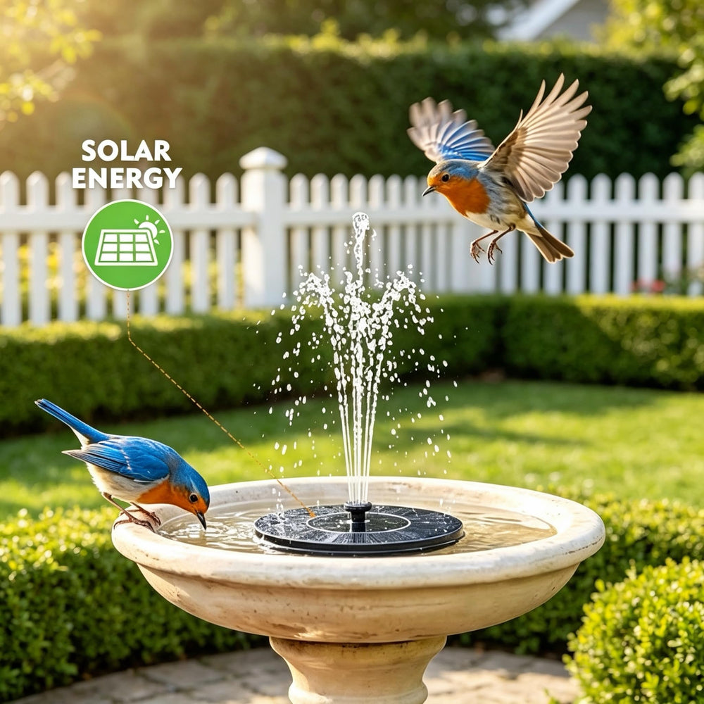 Side view of Fulsren Solar Fountain showing solar panel