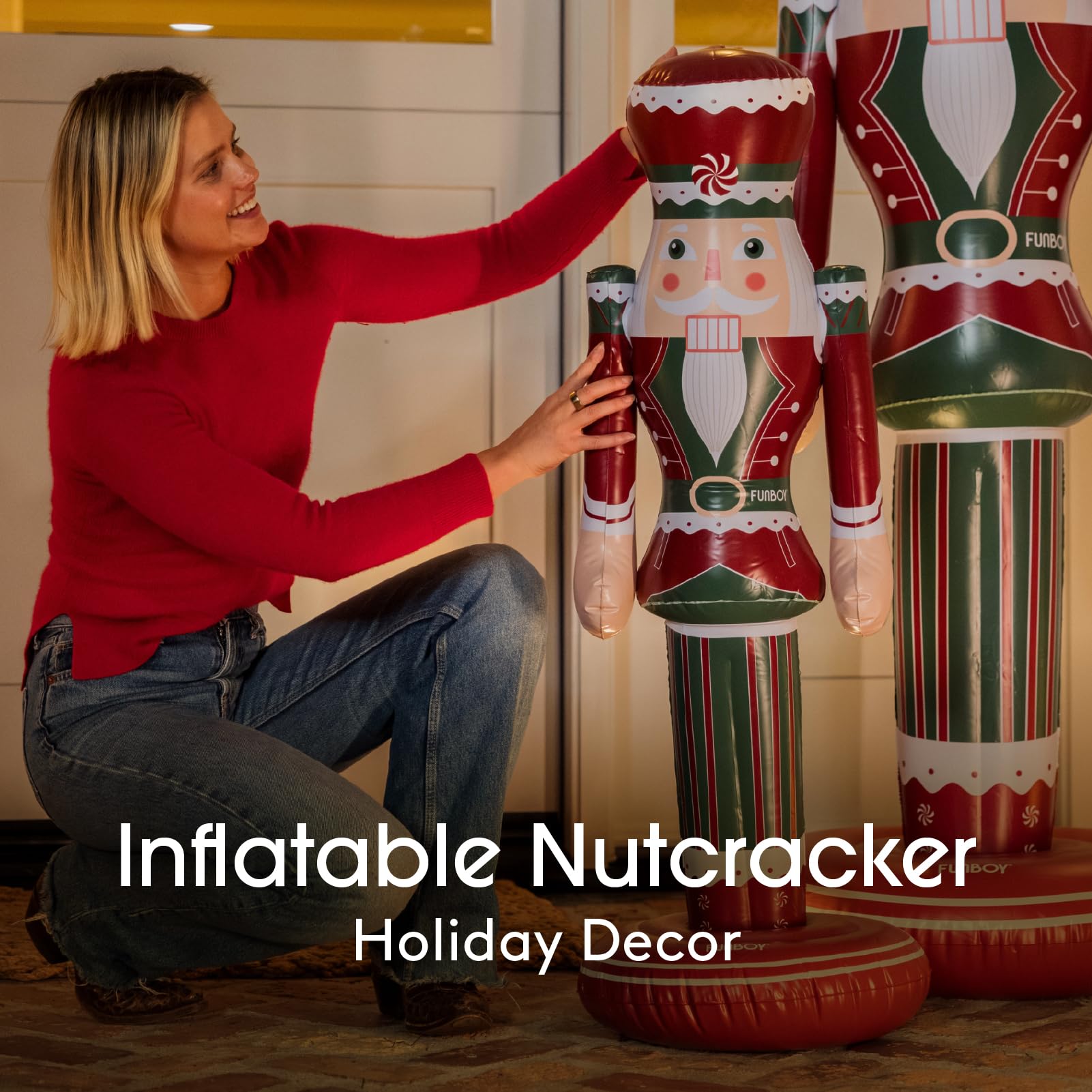 Side view of FUNBOY Nutcracker with festive decorations