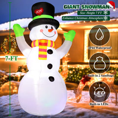 Side view of FunFanso 7FT snowman with winter decorations