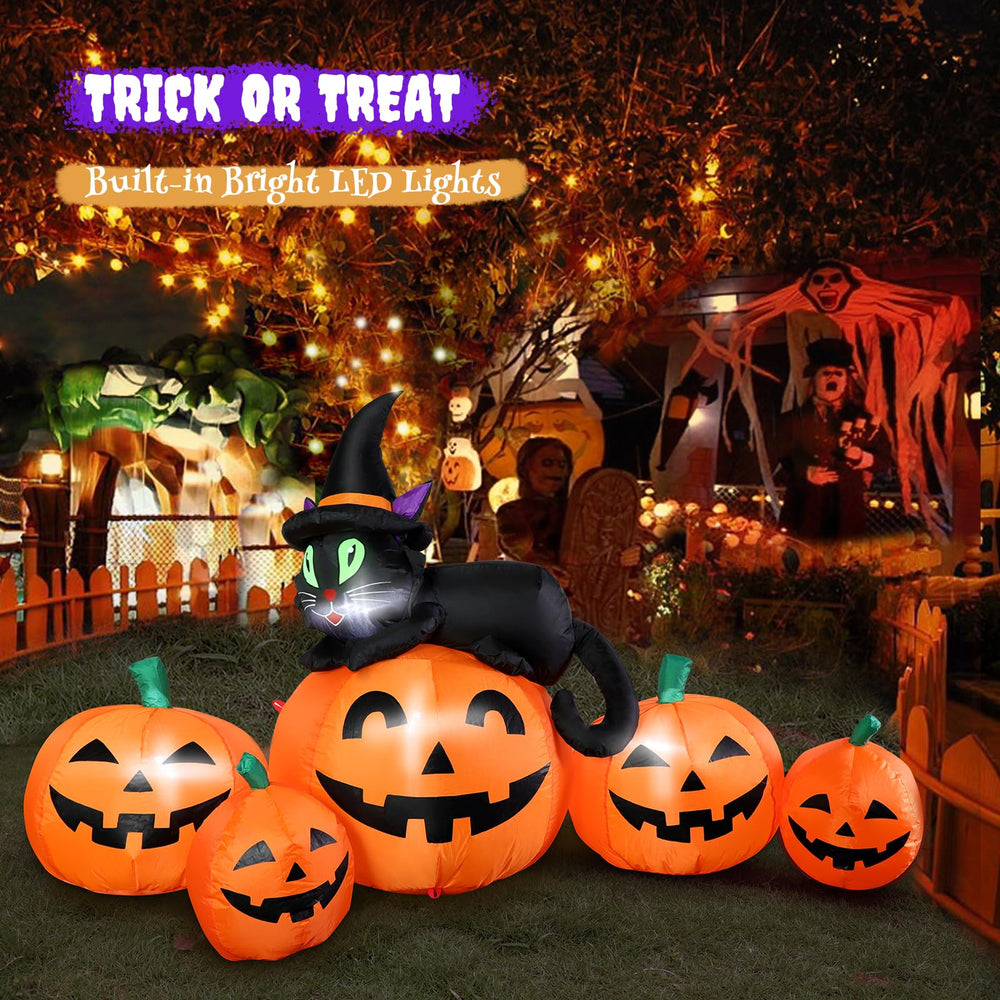 Side view of FunFanso inflatable pumpkin decoration in yard