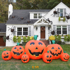Side view of FunFanso inflatable pumpkin showing multiple sizes