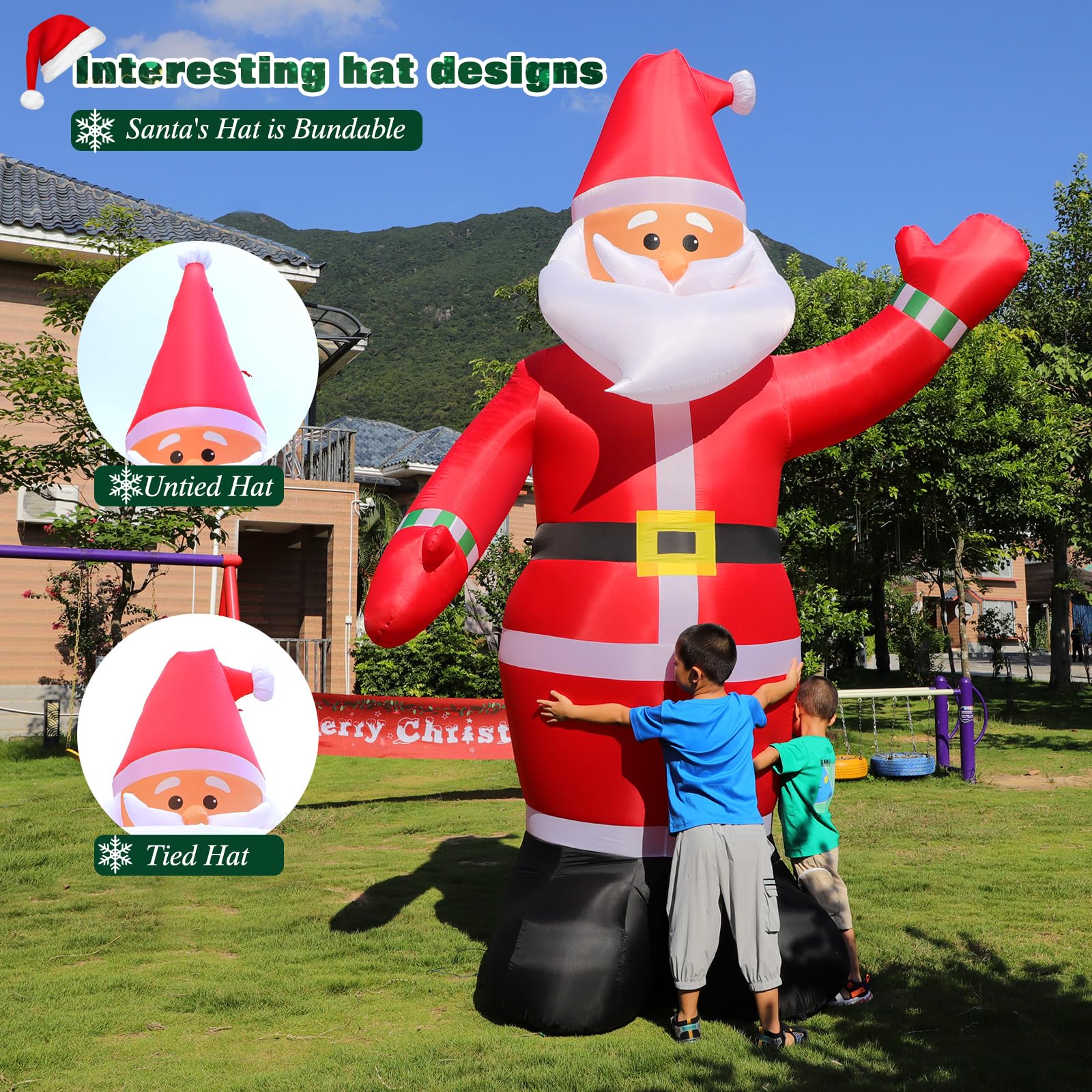 Side view of FunFanso inflatable Santa showing built-in lights