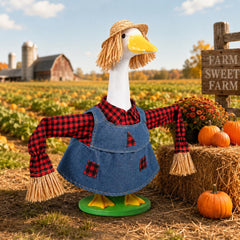 Side view of GANSHAYA Fall Porch Goose Outfit on a decorative goose