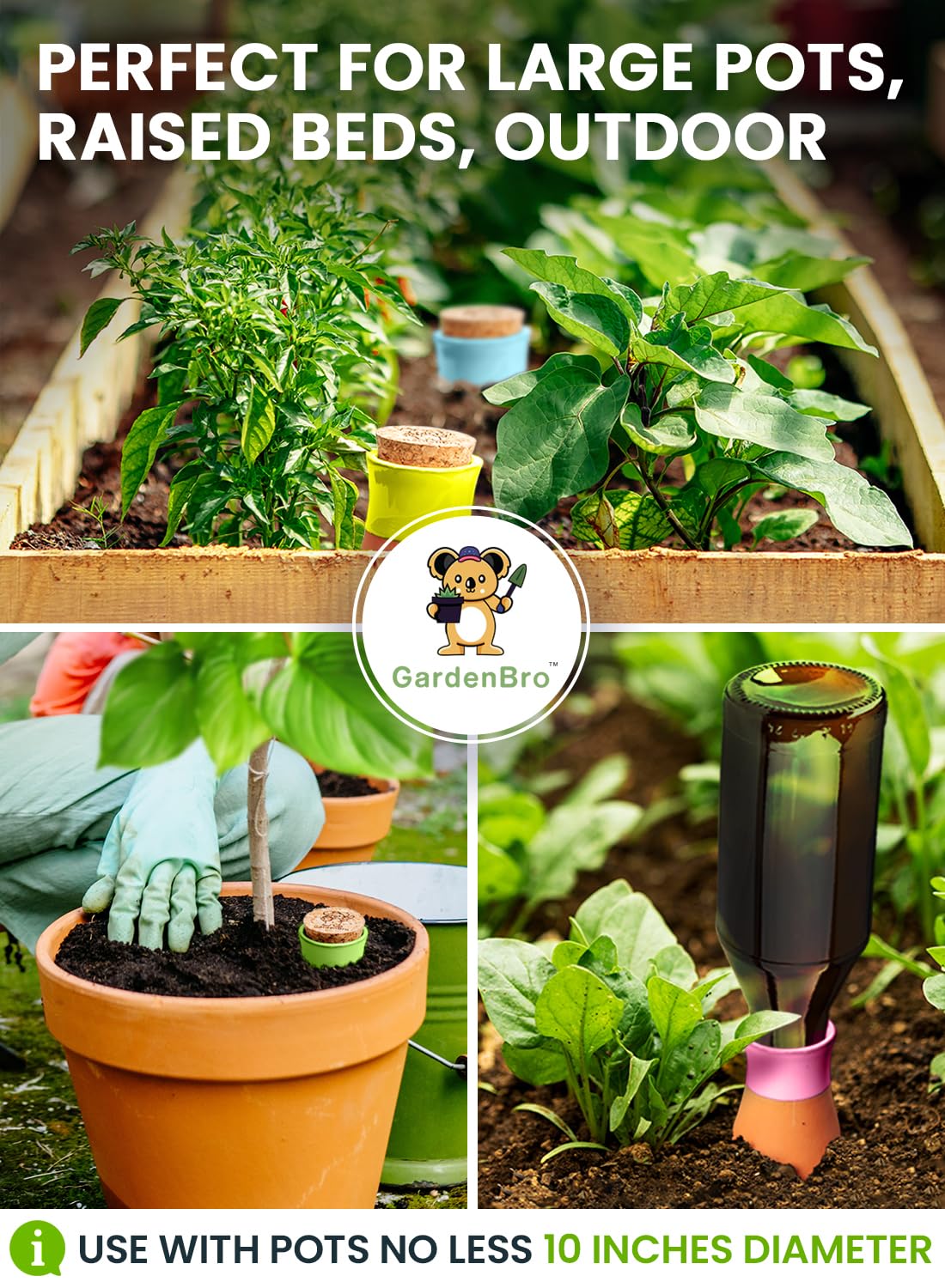 Side view of GARDENBRO watering pot inserted into soil