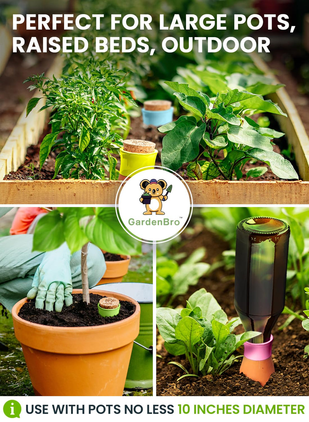 Side view of GARDENBRO watering pot inserted into soil