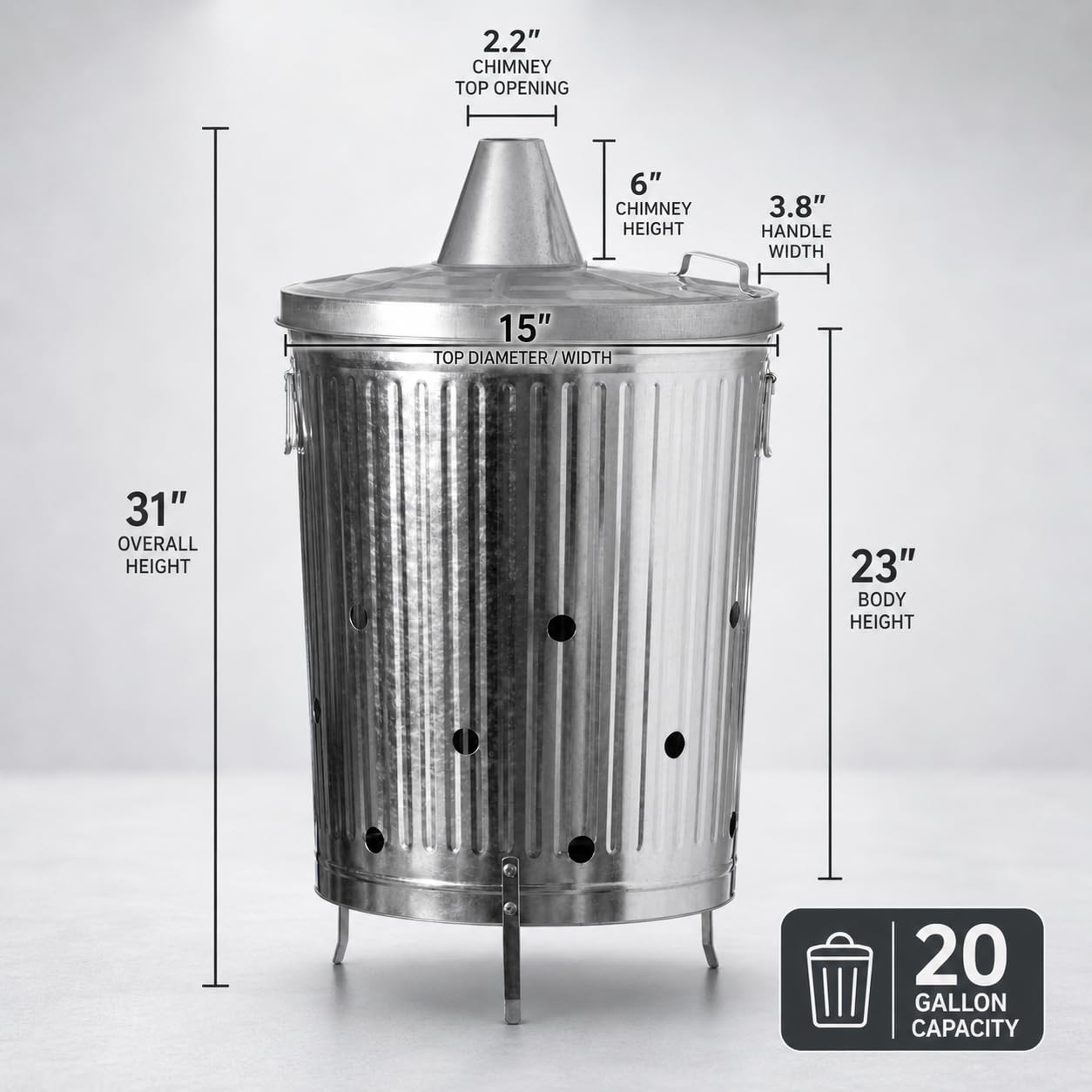 Side view of Gardenised incinerator can outdoors