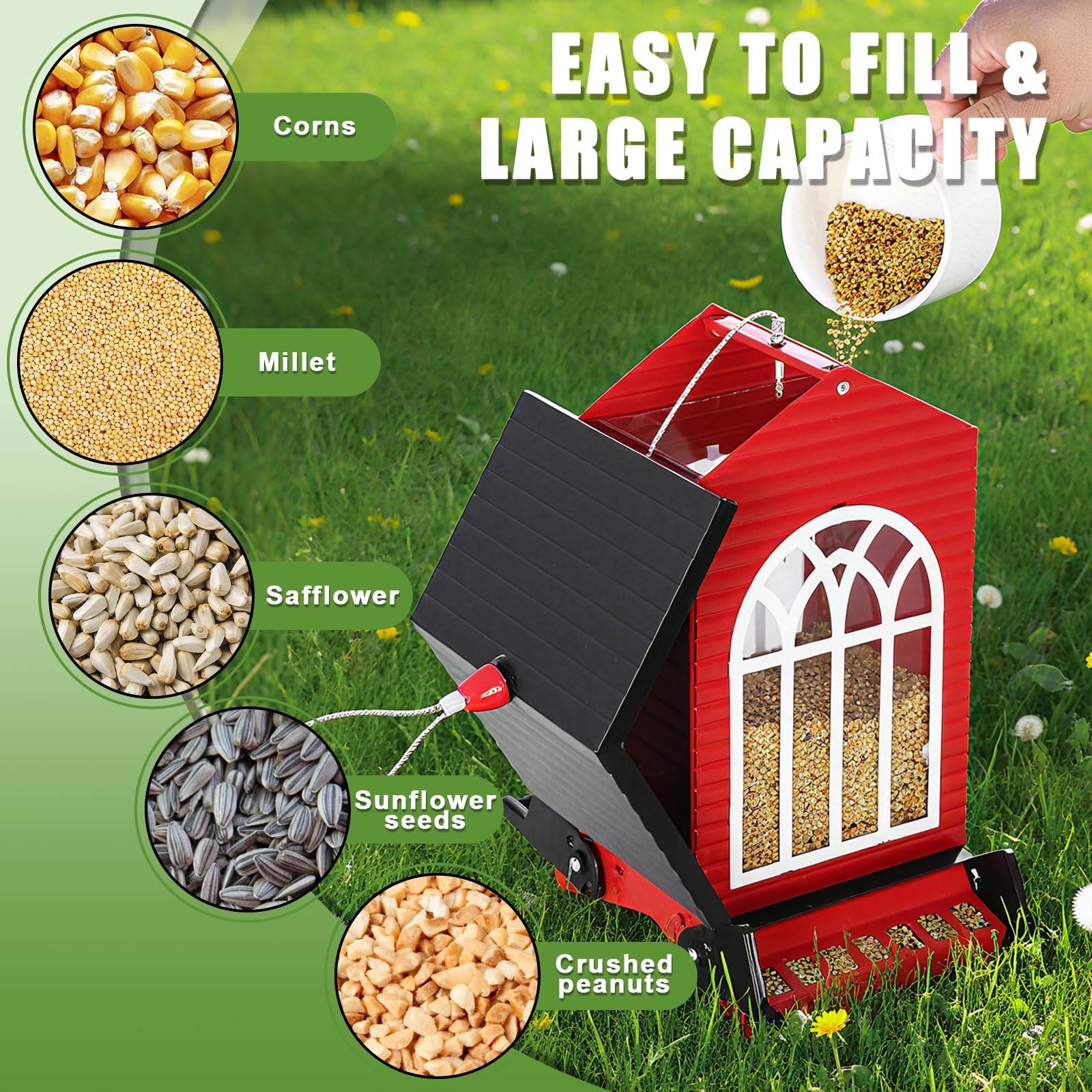 Side view of Gbekery Squirrel Proof Bird Feeder with hanging wire