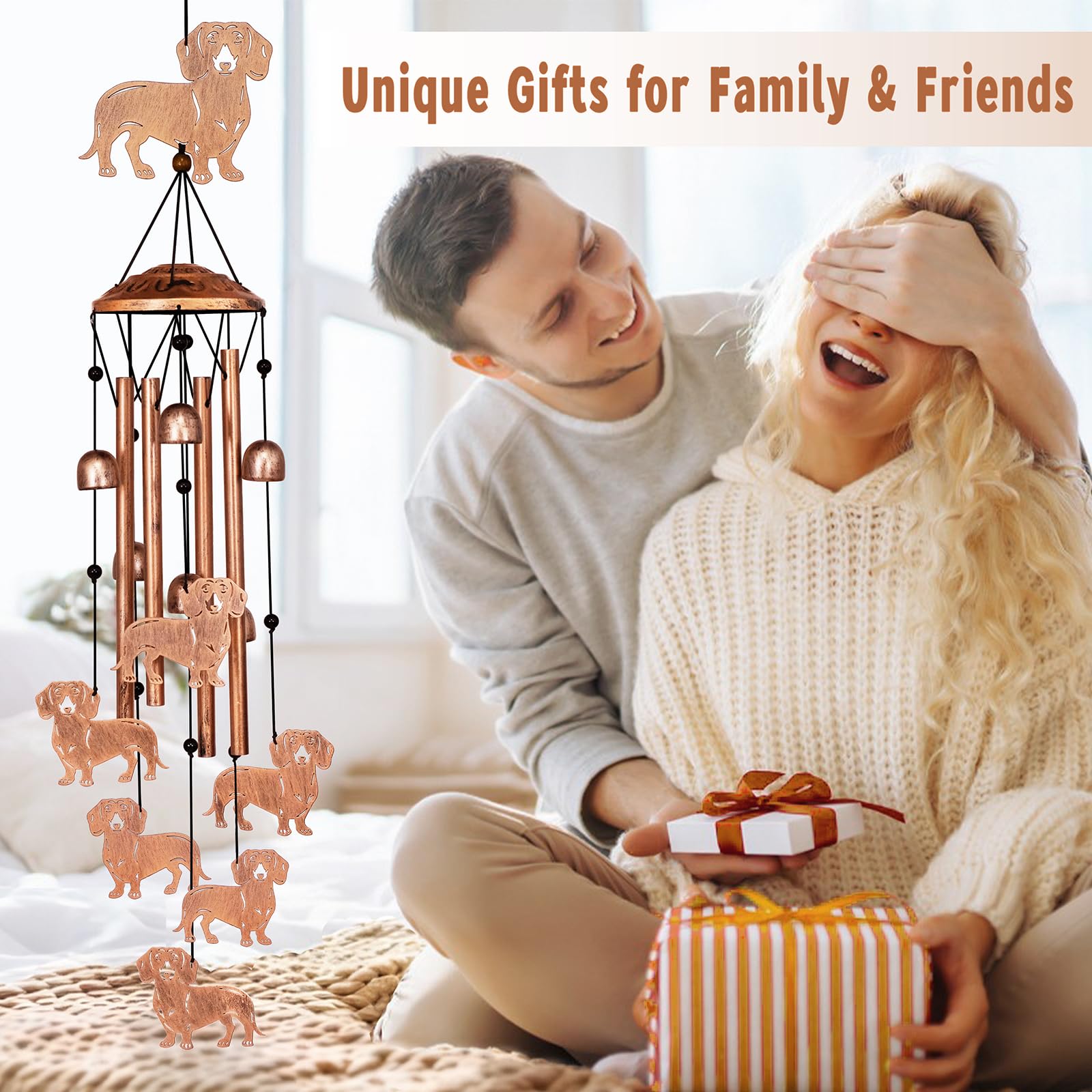 Side view of GDNSFIT Dachshund Wind Chimes outdoors