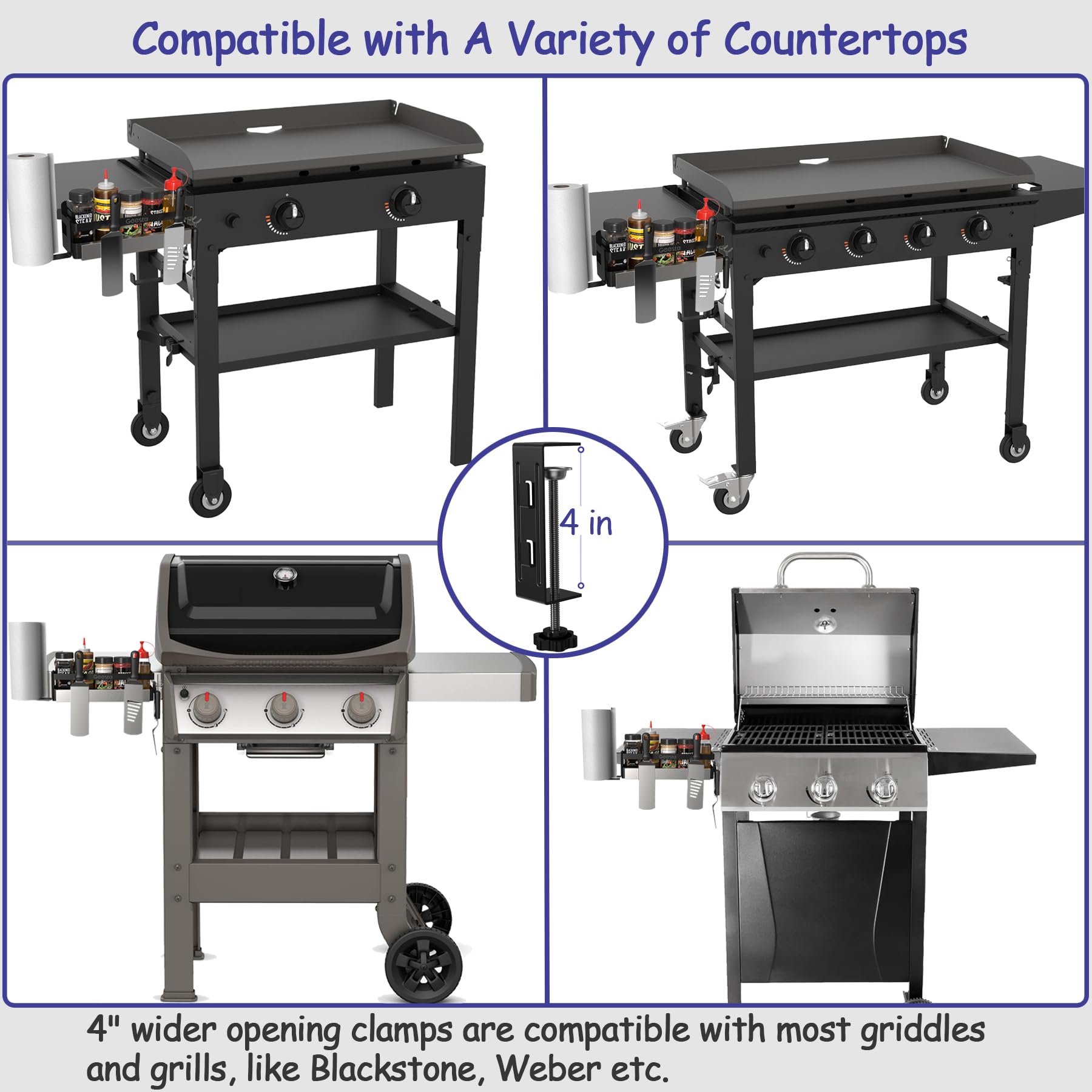 Side view of Geesta Griddle Caddy with utensils attached