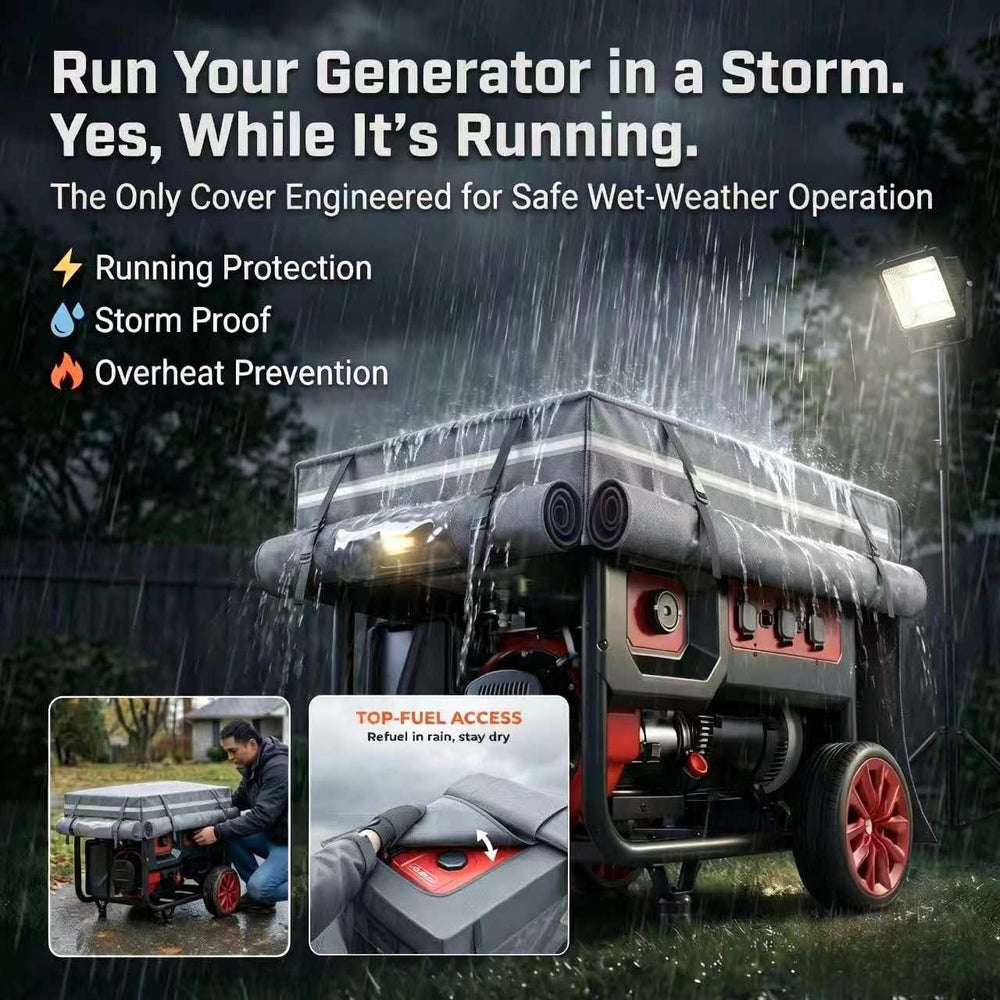 Side view of GEHENG generator cover showcasing zipper for easy access