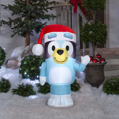 Side view of Gemmy Bluey Christmas Inflatable with lights