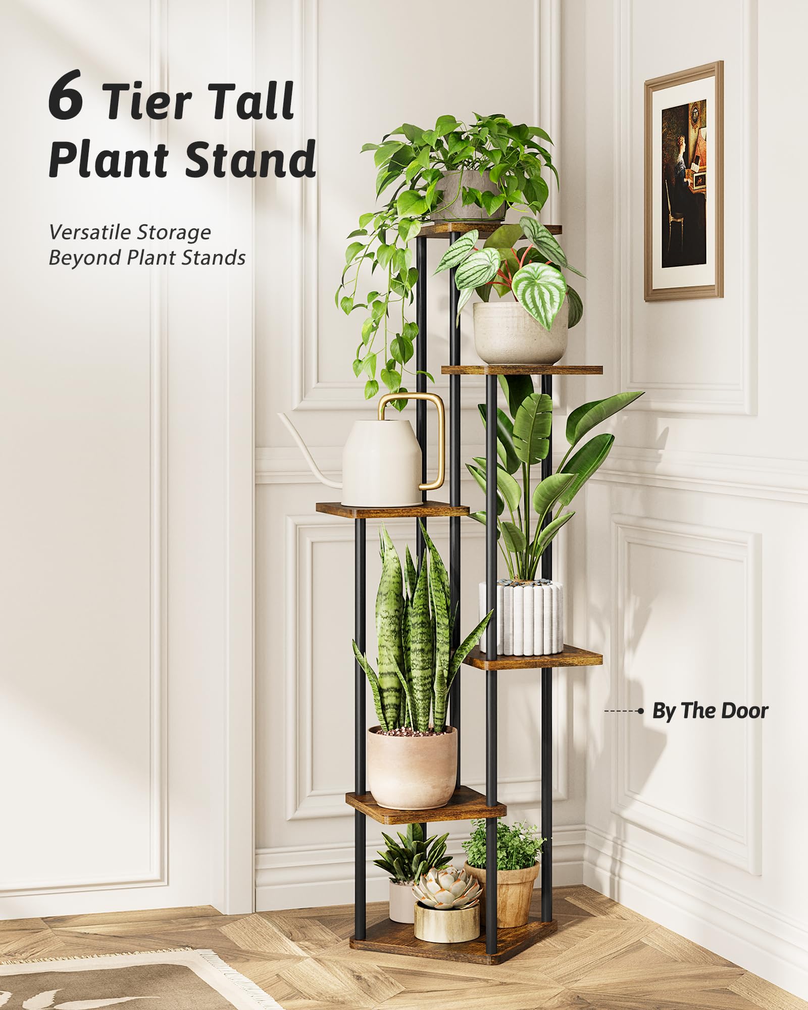 Side view of GENTINGBRO Corner Plant Stand with cascading greens