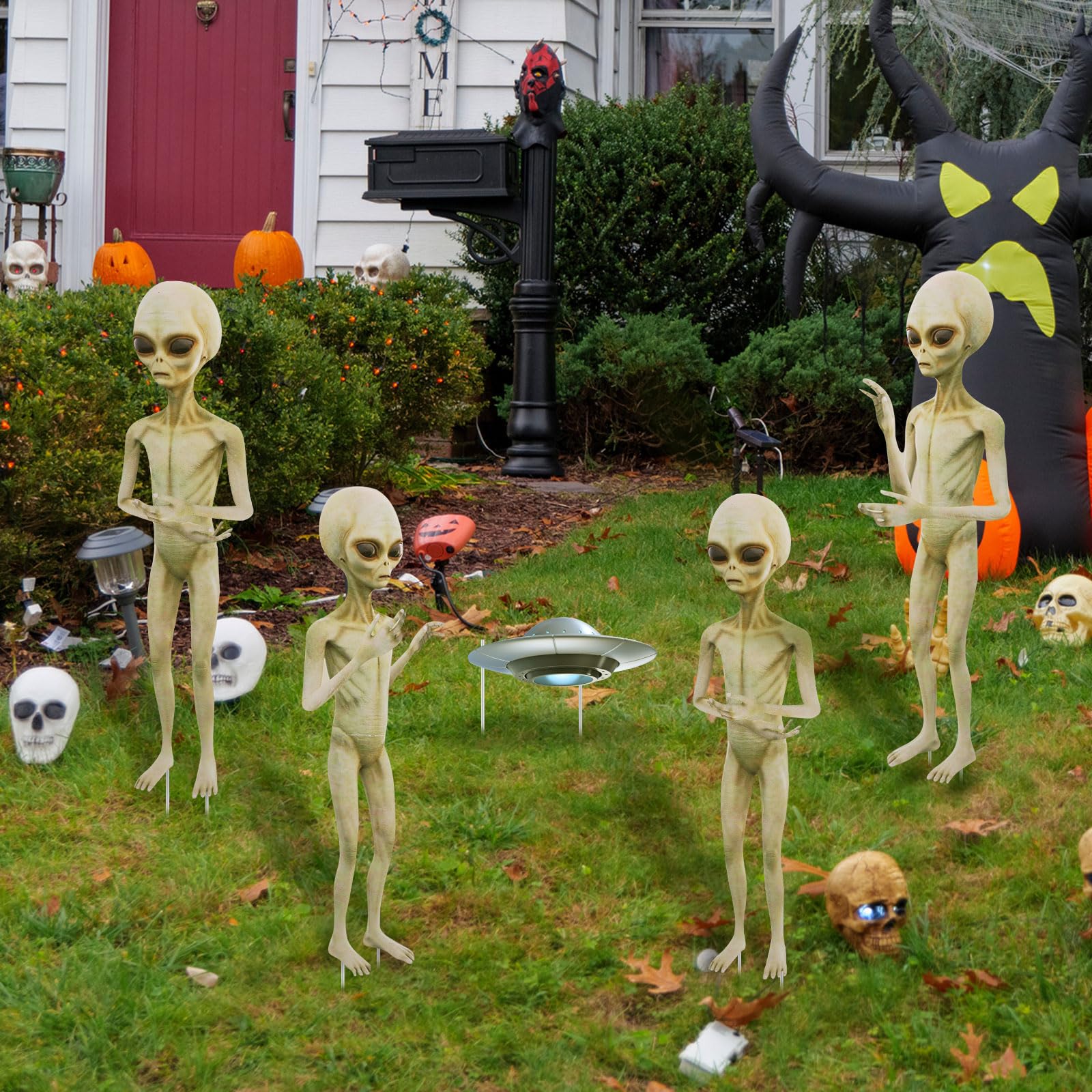 Side view of Gerrii UFO yard sign outdoors
