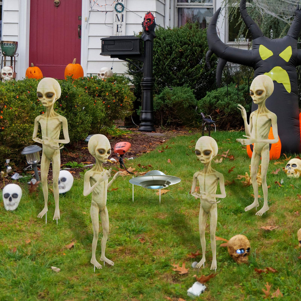 Side view of Gerrii UFO yard sign outdoors