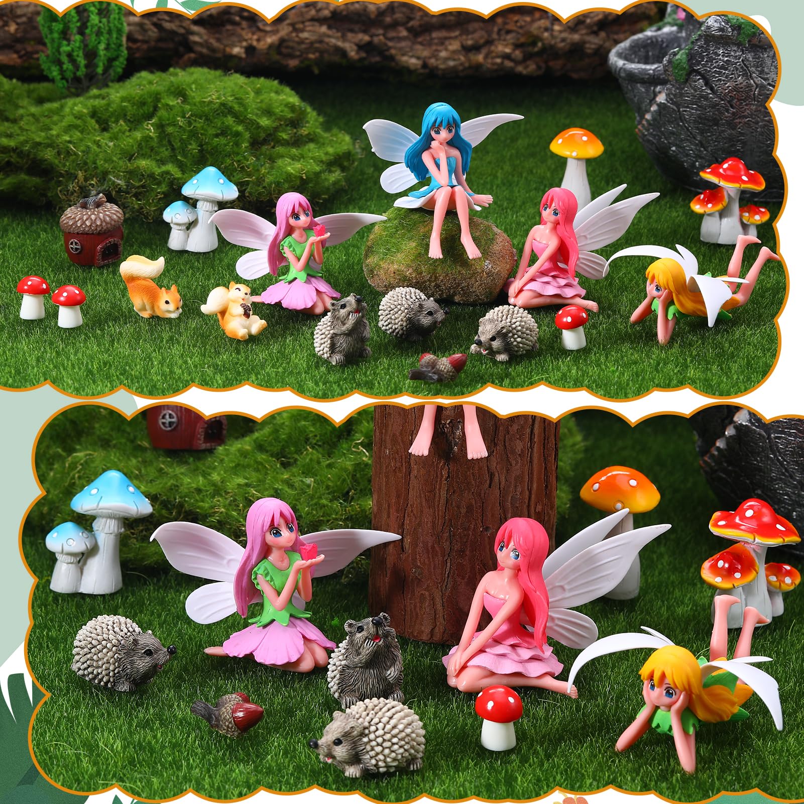 Side view of GGSTDDUP fairy garden set with hedgehogs
