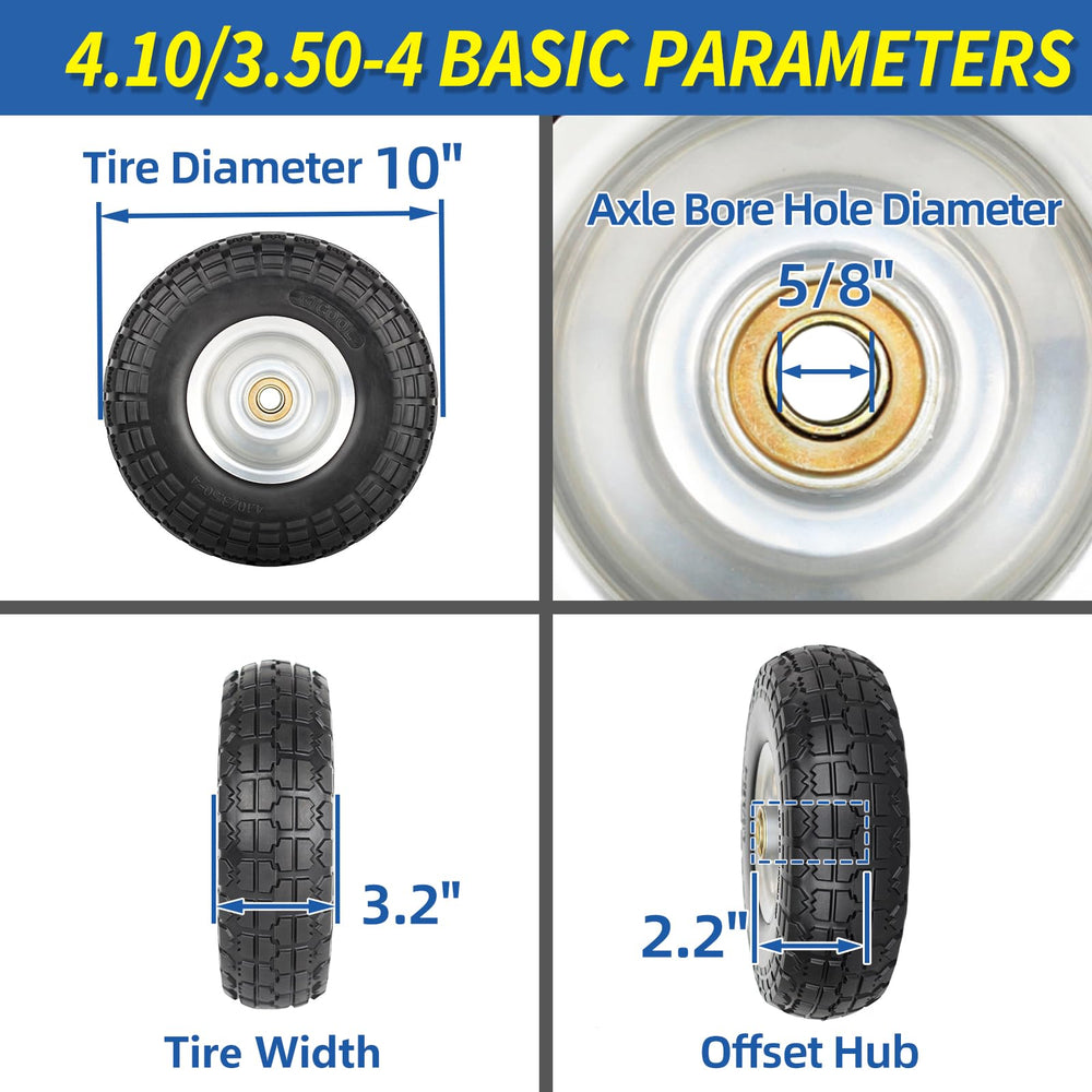 Side view of GICOOL Flat Free Tire and Wheel 4.10/3.50-4