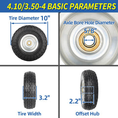 Side view of GICOOL Flat Free Tire and Wheel 4.10/3.50-4