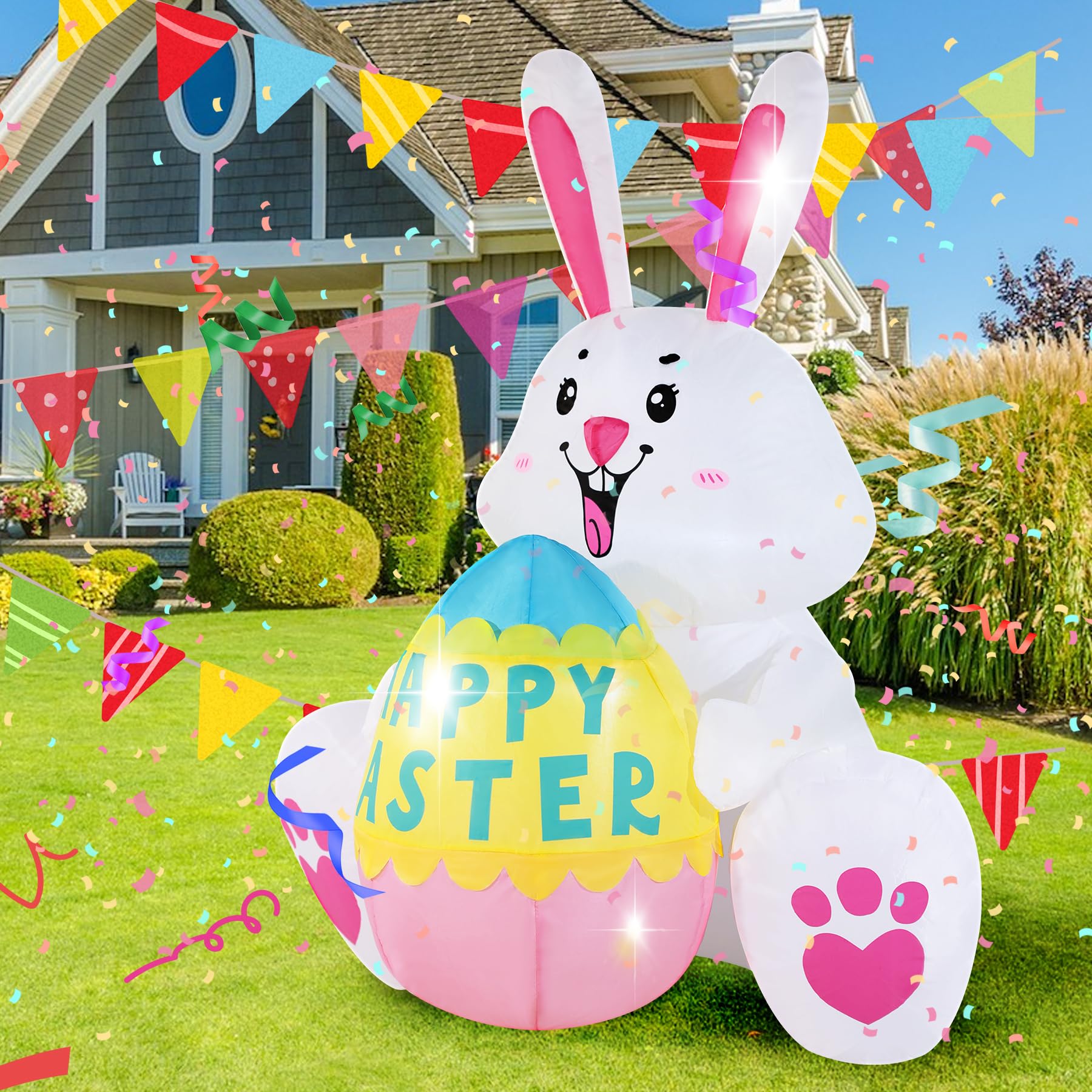Side view of GIFTFIND Easter Bunny inflatable showing LED lights