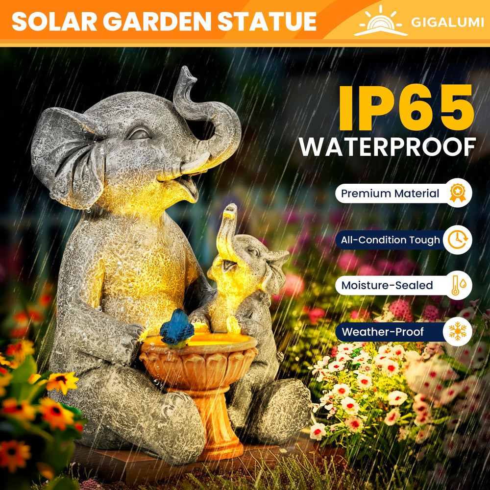 Side view of GIGALUMI Solar Elephant Garden Statue