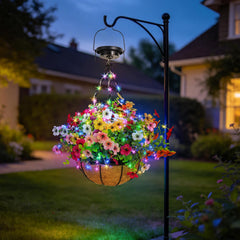 Side view of GOESWELL Hanging Flower Basket with lights