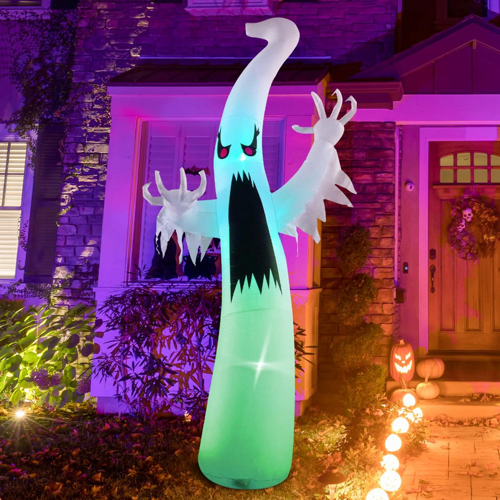 Side view of GOOSH 6FT Inflatable Ghost with red eyes