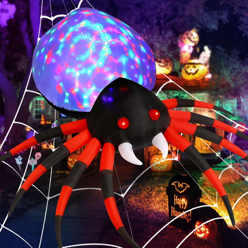 Side view of GOOSH 8FT inflatable spider during night