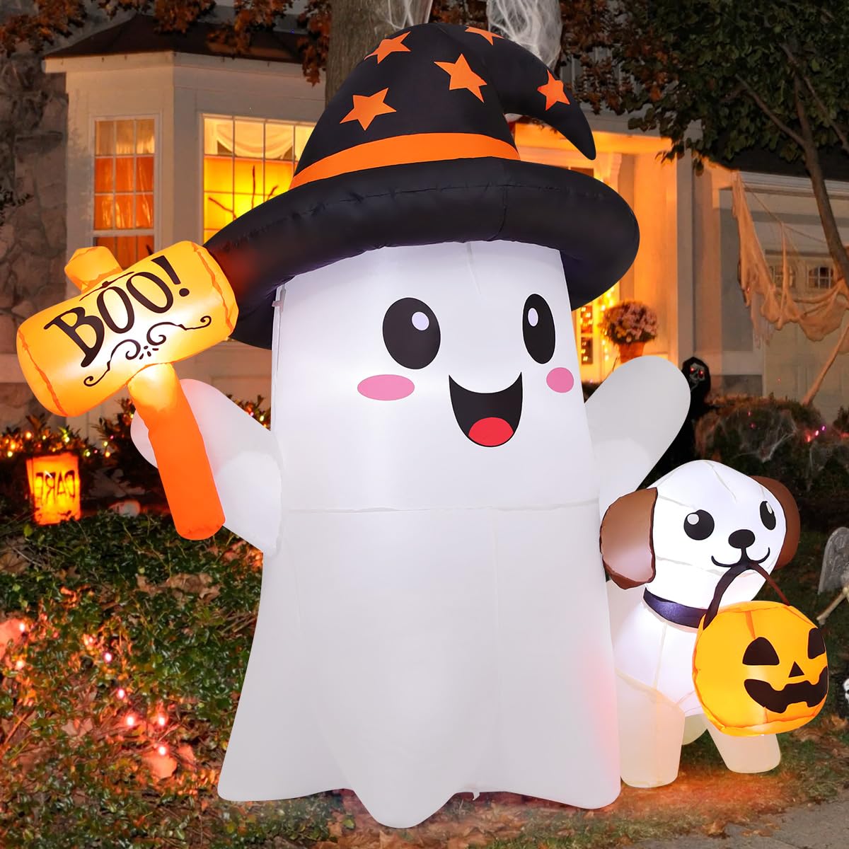 Side view of GOOSH Halloween inflatable with LED lights