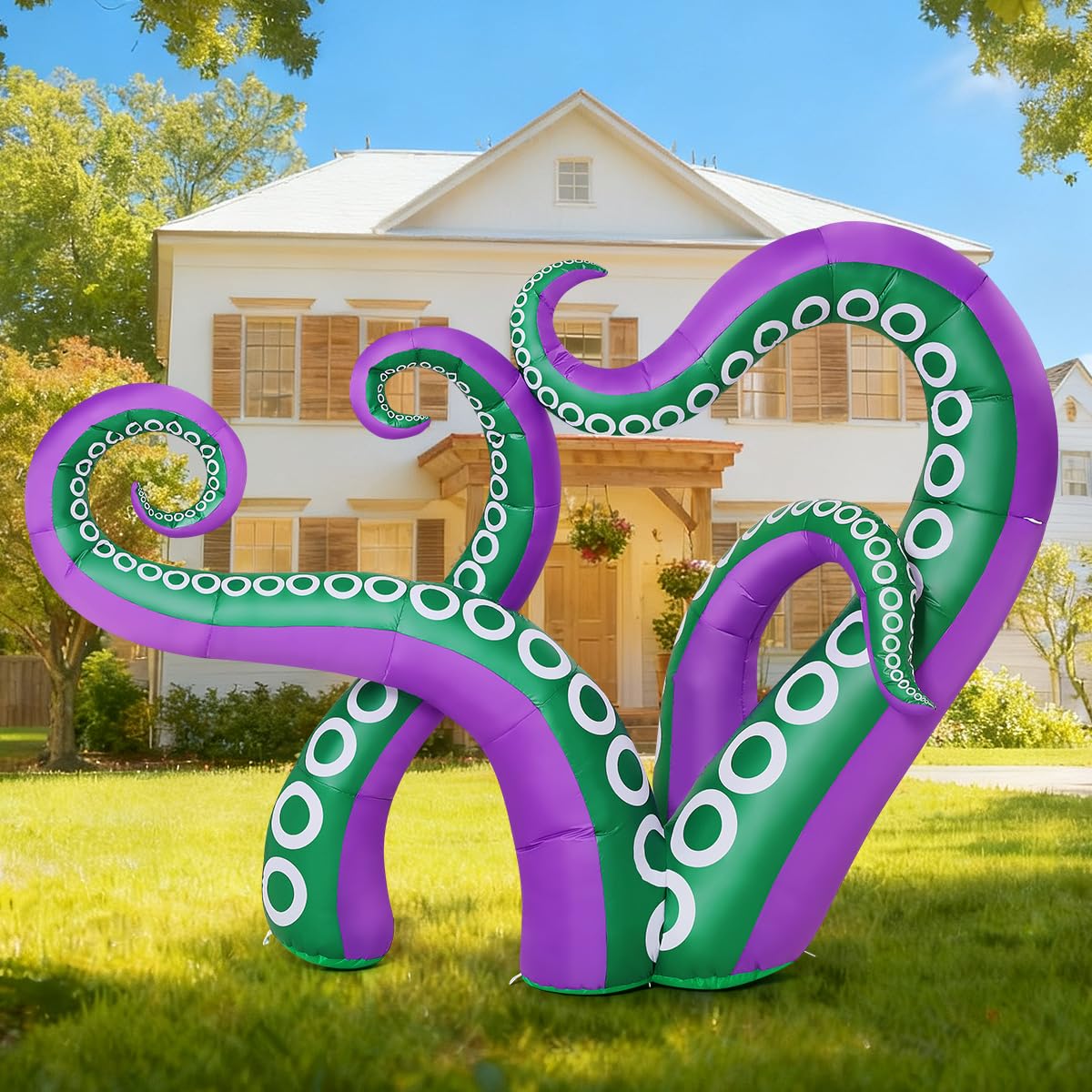 Side view of GOOSH Inflatable Octopus in a garden setting