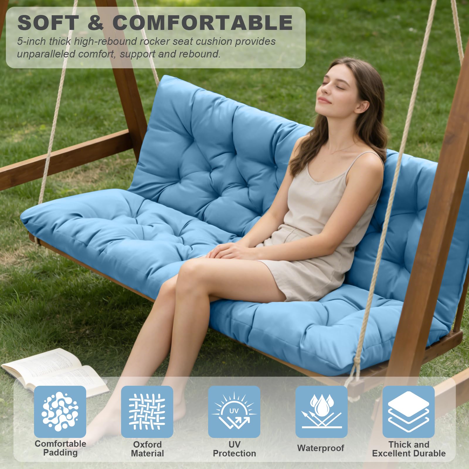 Side view of GPQAWER Porch Swing Cushion showing thickness
